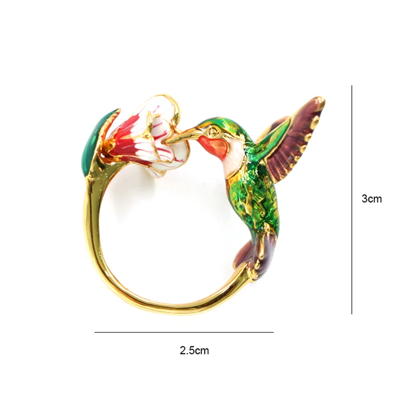 Gold Plated Enamel Flower-Bird Brass Ring
