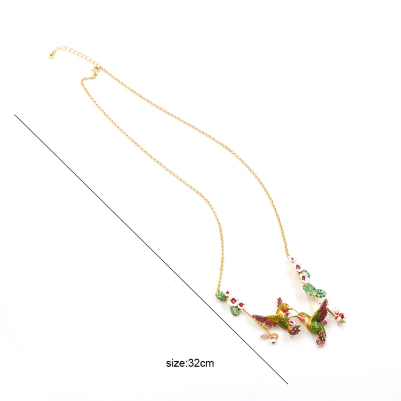 Double Hummingbirds Necklace With Weigela Hortensis